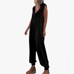 Button up jumpsuit with hood